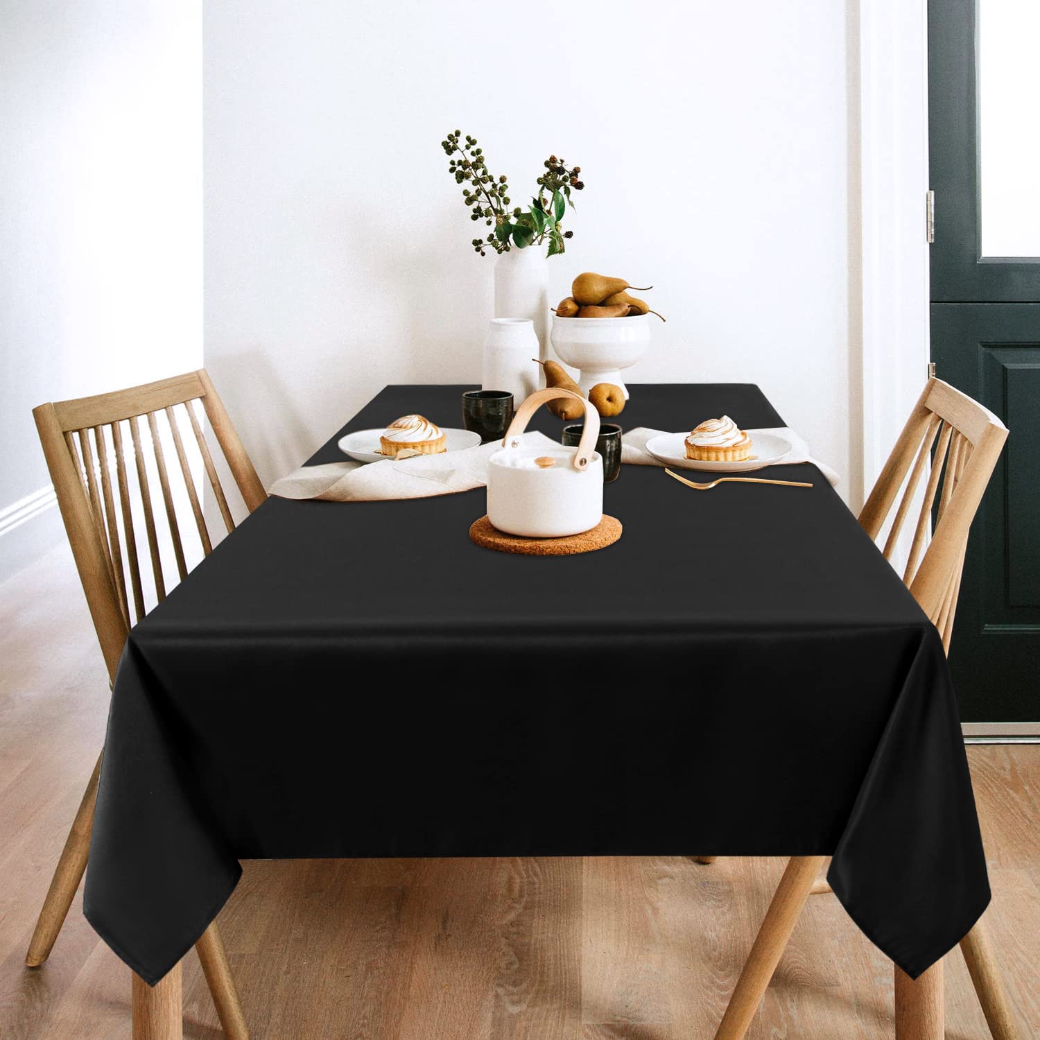 Sancua 2 Pack Black Tablecloth 54 X 78 Inch, Rectangle 4 Feet Table Cloth - Stain And Wrinkle Resistant Washable Polyester Table